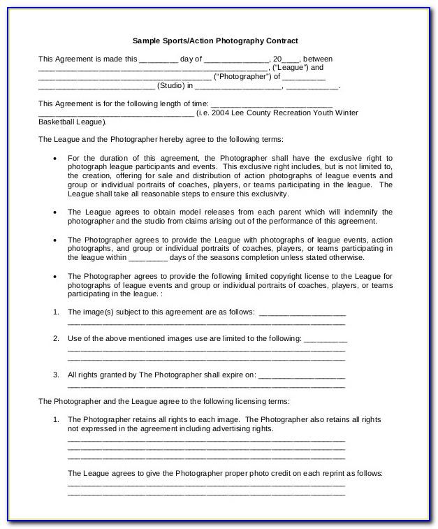 Sports Photography Contract Template