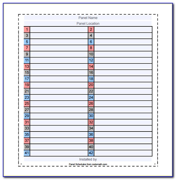 Square D Panel Schedule Template