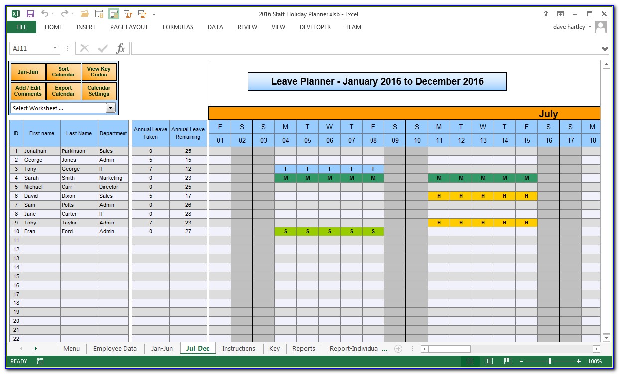 Staff Holiday Planner Template Free Excel 2019