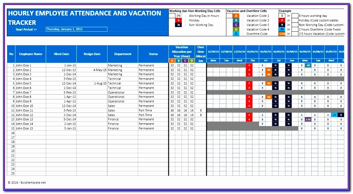 Staff Vacation Planner Template 2015