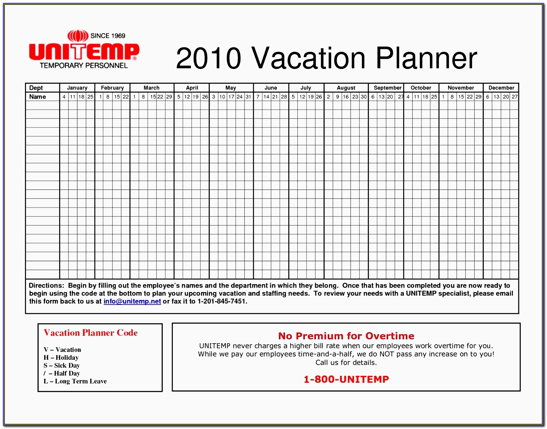 Staff Vacation Planner Template 2016