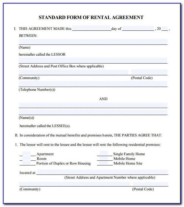 Standard Lease Agreement Form Ontario