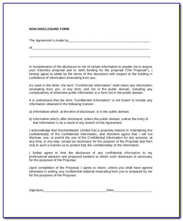 Standard Non Disclosure Agreement Form