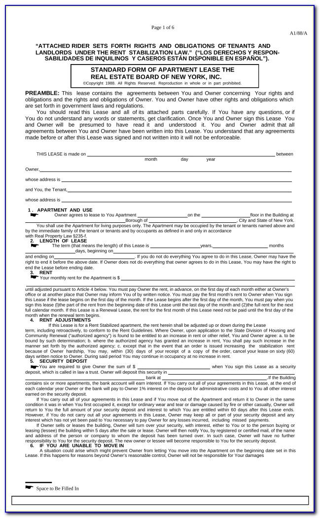 Standard Nyc Apartment Lease Form