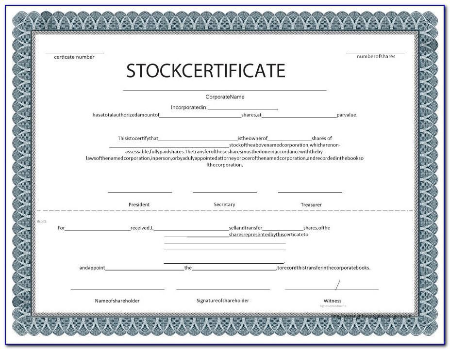 Stock Certificate Form Free Download