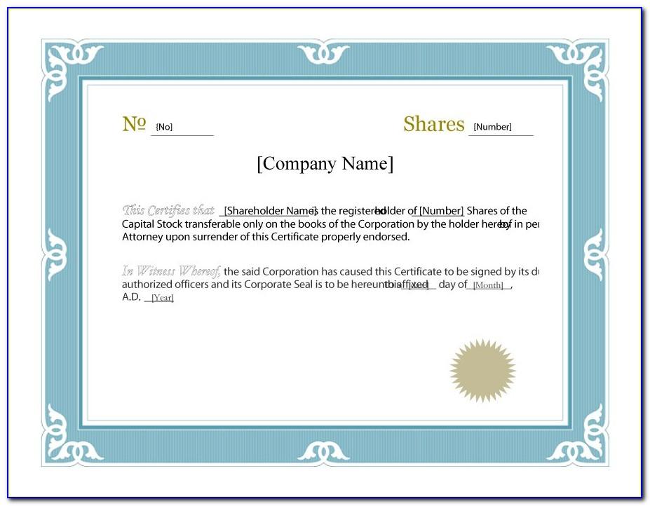 Stock Certificate Template Ms Word
