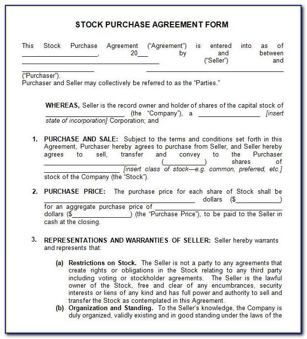 Stock Purchase Agreement Sample New York