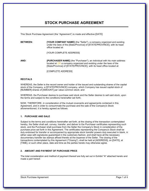 Stock Purchase Agreement Template Free