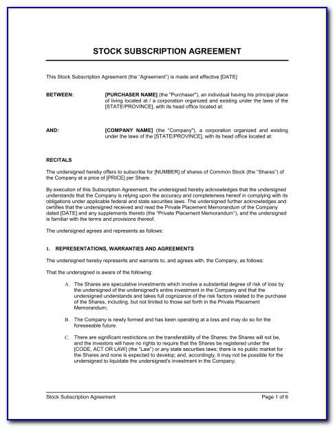 Stock Subscription Agreement Form