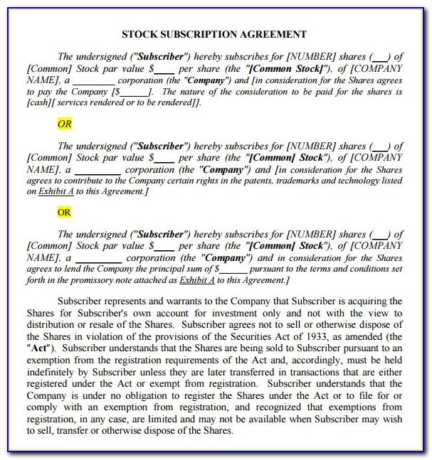 Stock Subscription Agreement Template