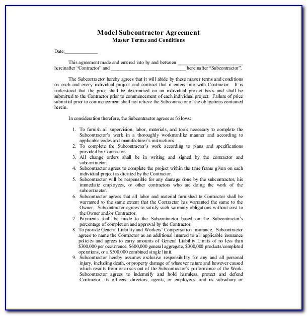 Subcontractor Agreement Sample Construction