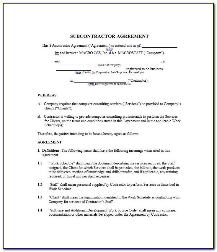 Subcontractor Agreement Template Free Uk