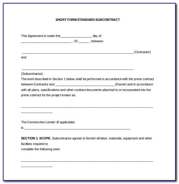 Subcontractor Agreement Template Microsoft Word