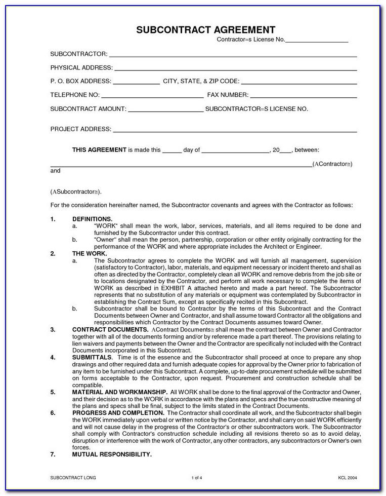 Subcontractor Agreement Template Uk Free