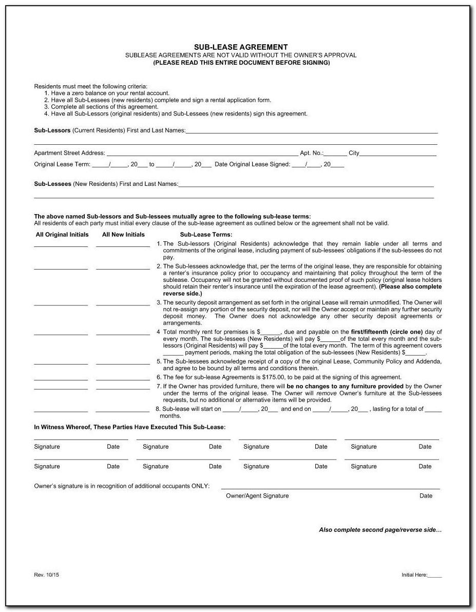Sublease Contract Template Free