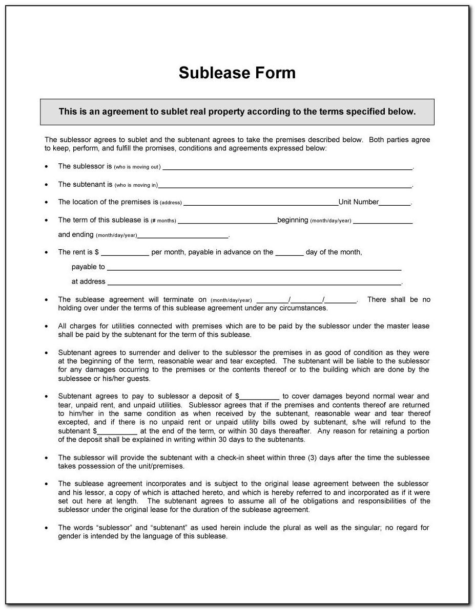 Sublet Lease Agreement Form Ontario