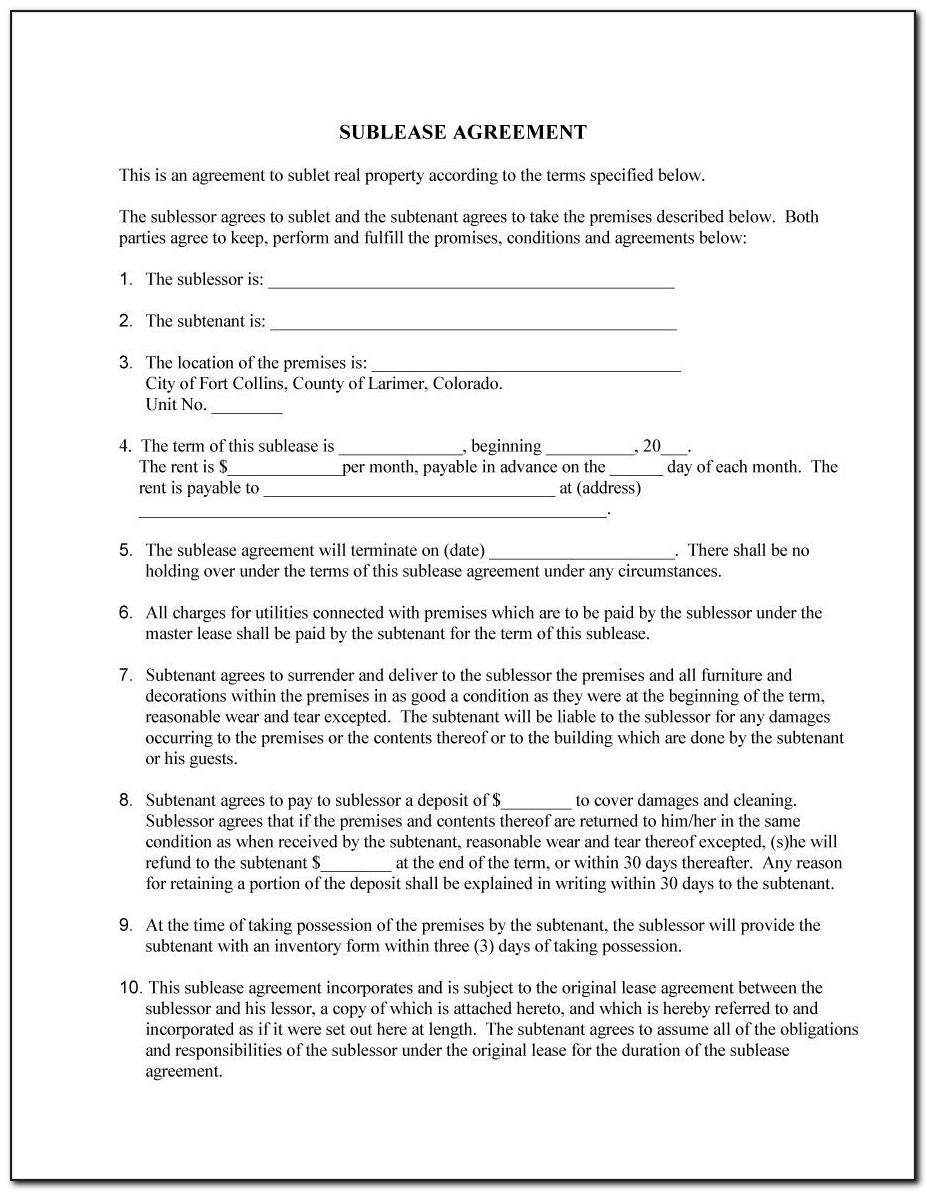 Sublet Lease Agreement Template California