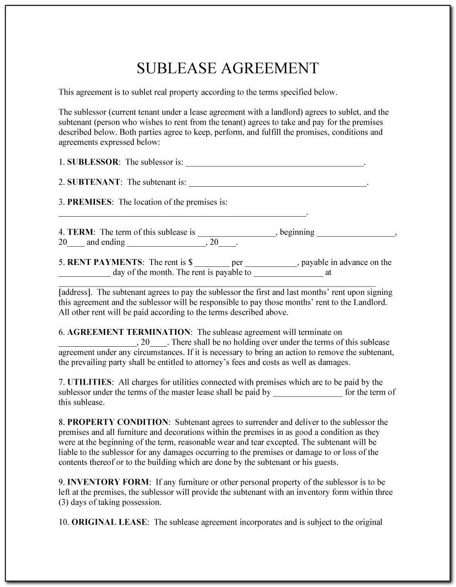 Sublet Lease Agreement Template Fl