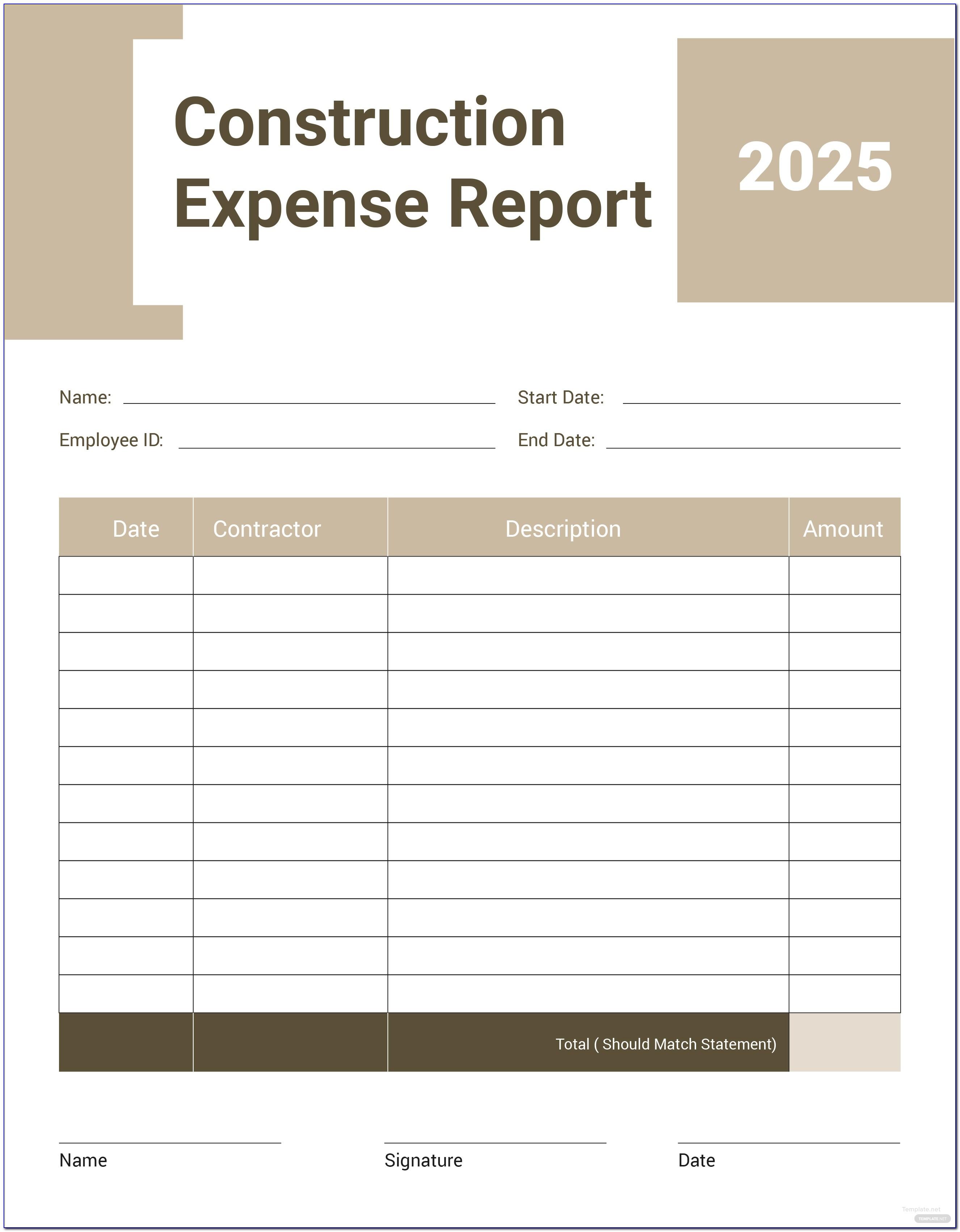 Construction Job Expense Report Template