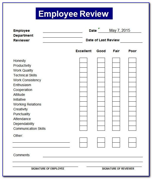 Employee Performance Evaluation Template Excel