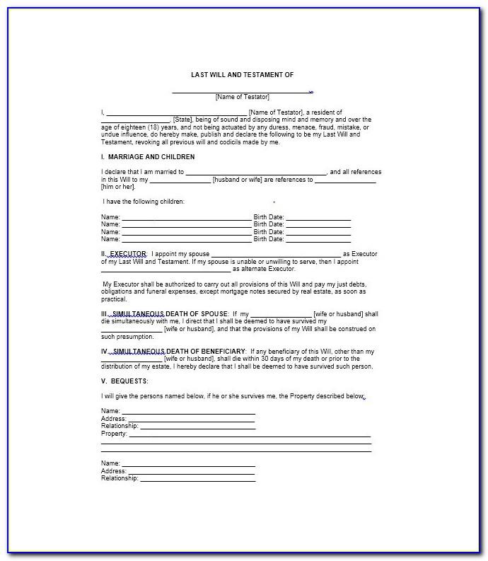 Example Of A Last Will And Testament Australia Template Free