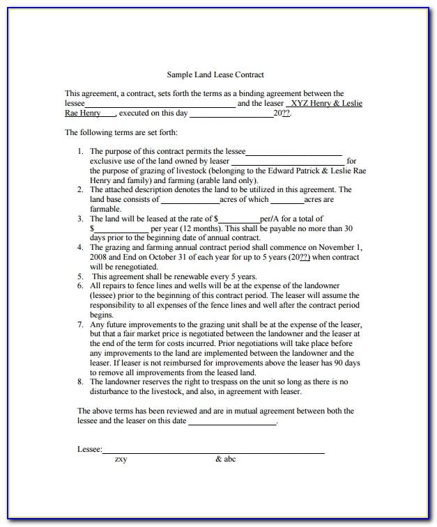Example Of Lease Agreement For Land