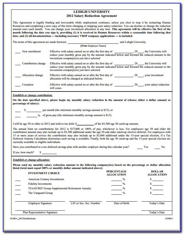 Fidelity 401k Salary Reduction Agreement Form