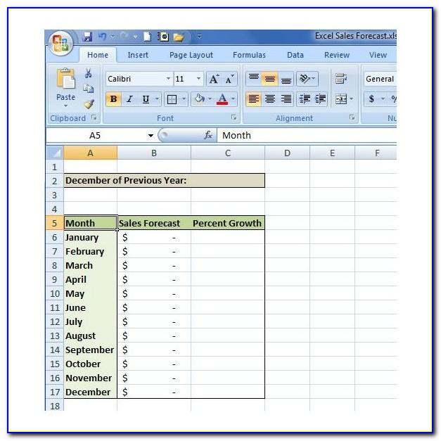 Monthly Sales Forecast Template Excel