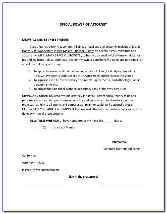 Power Of Attorney Sample Letter Word Document