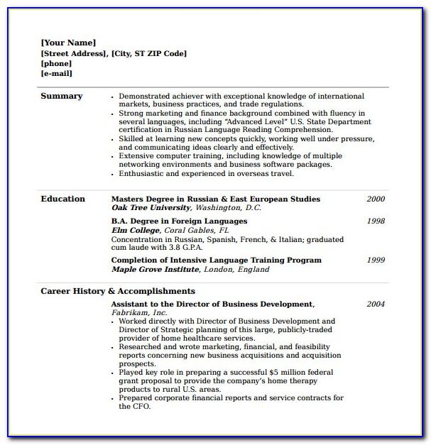 Professional Resume Template Word 2013