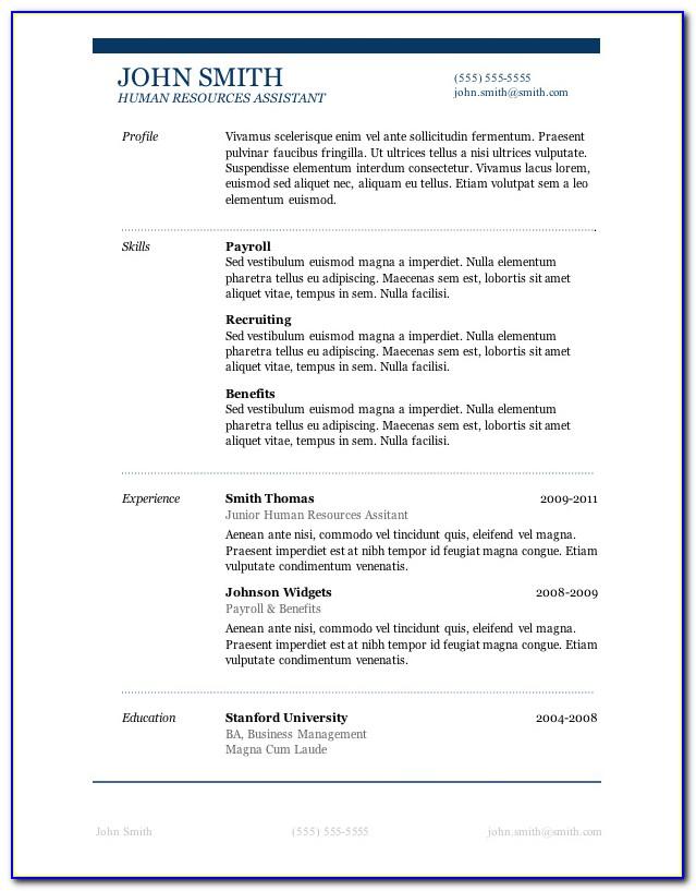 Resume Template Microsoft Word 2010