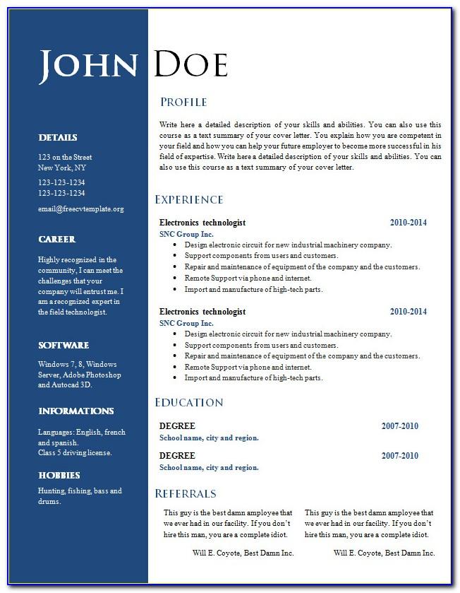 Resume Template Word Doc Free