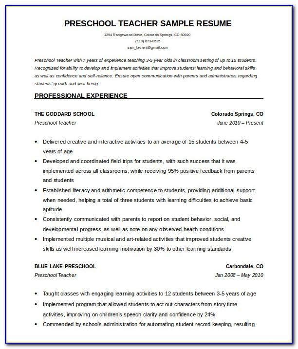 Resume Templates For Teachers Free Download
