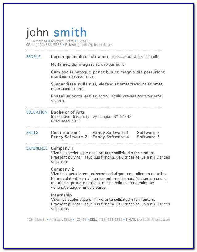 Resumes Templates For Word