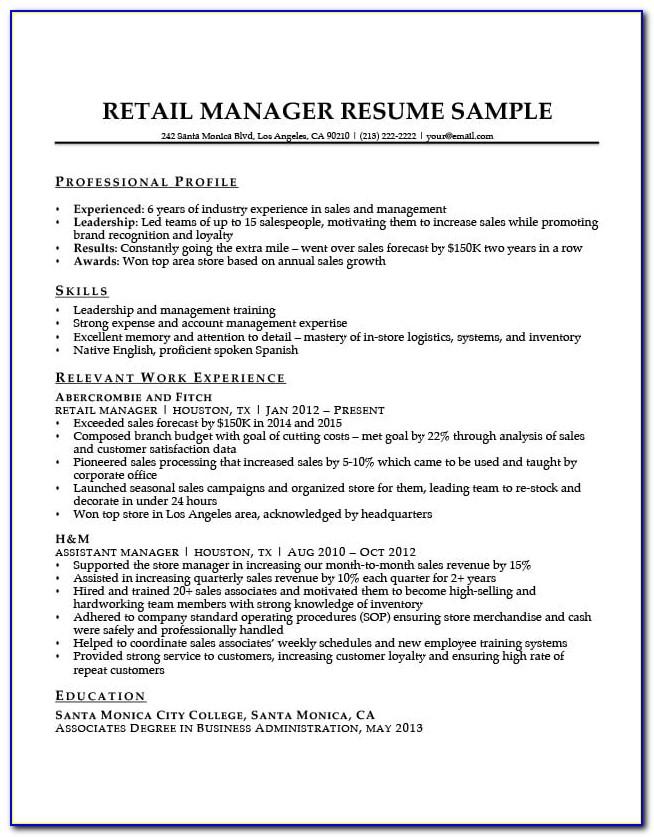 Retail Store Manager Resume Format Download Free