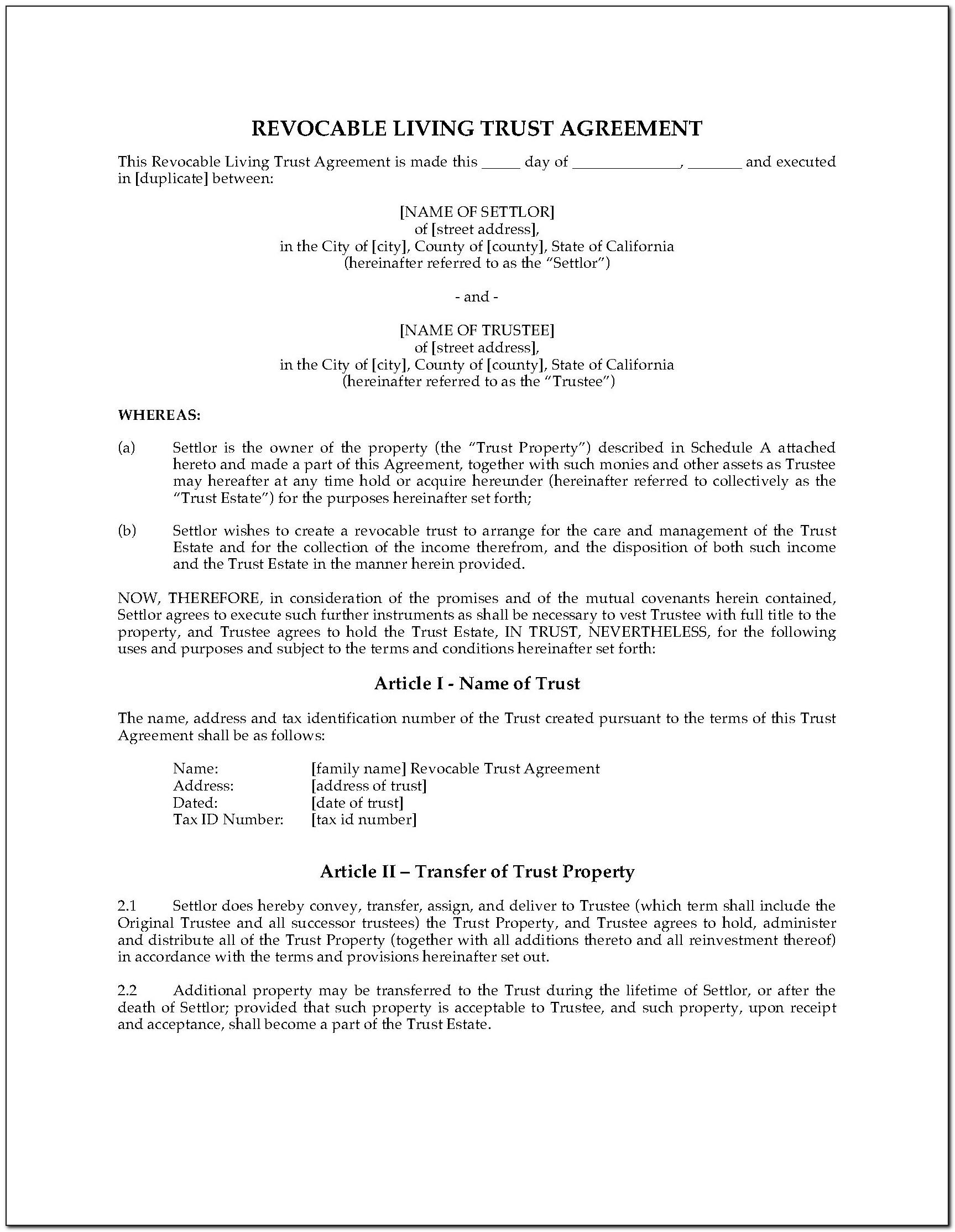 Revocable Living Trust Forms Free Download