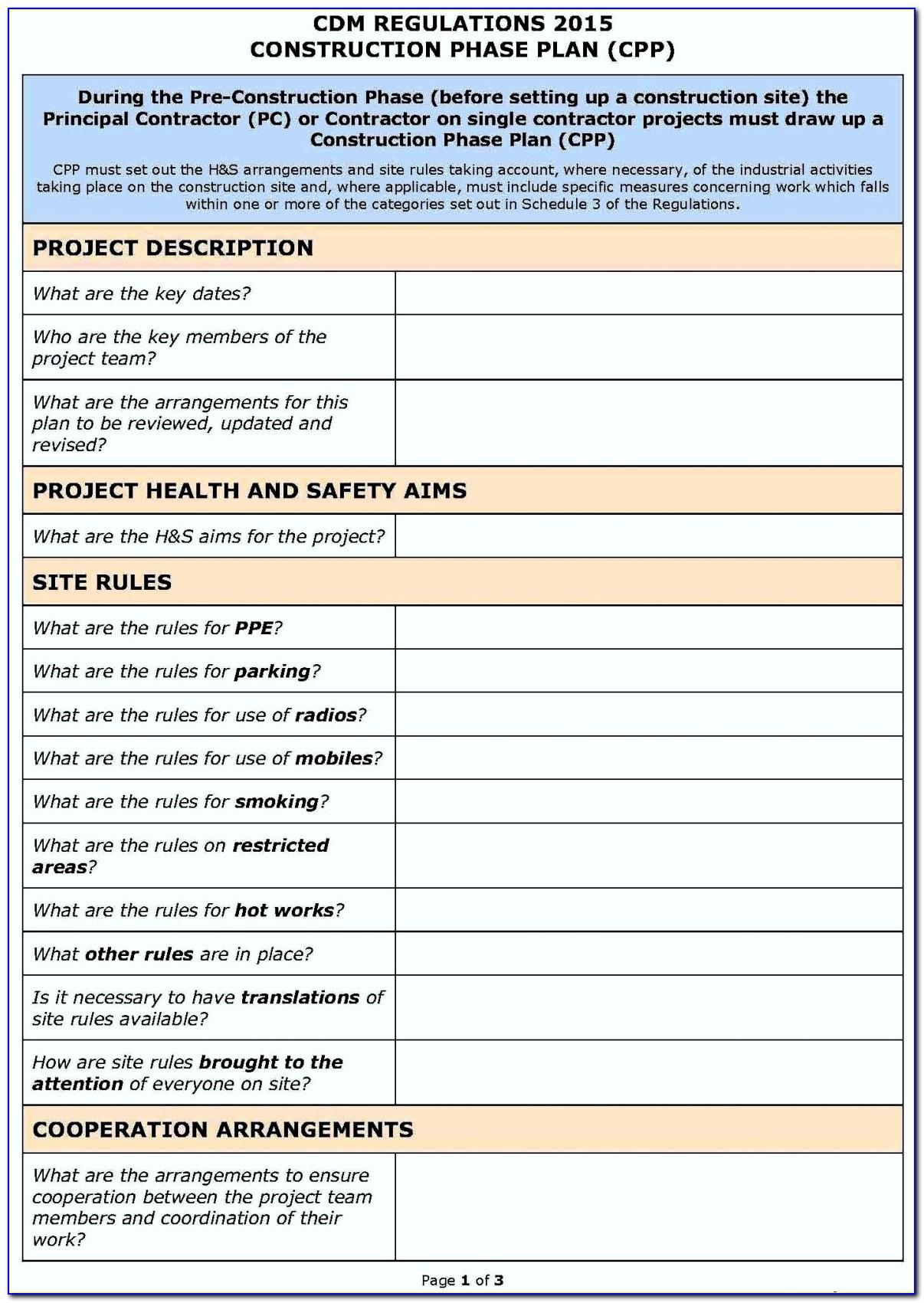 Risk Assessment Form For A Construction Project