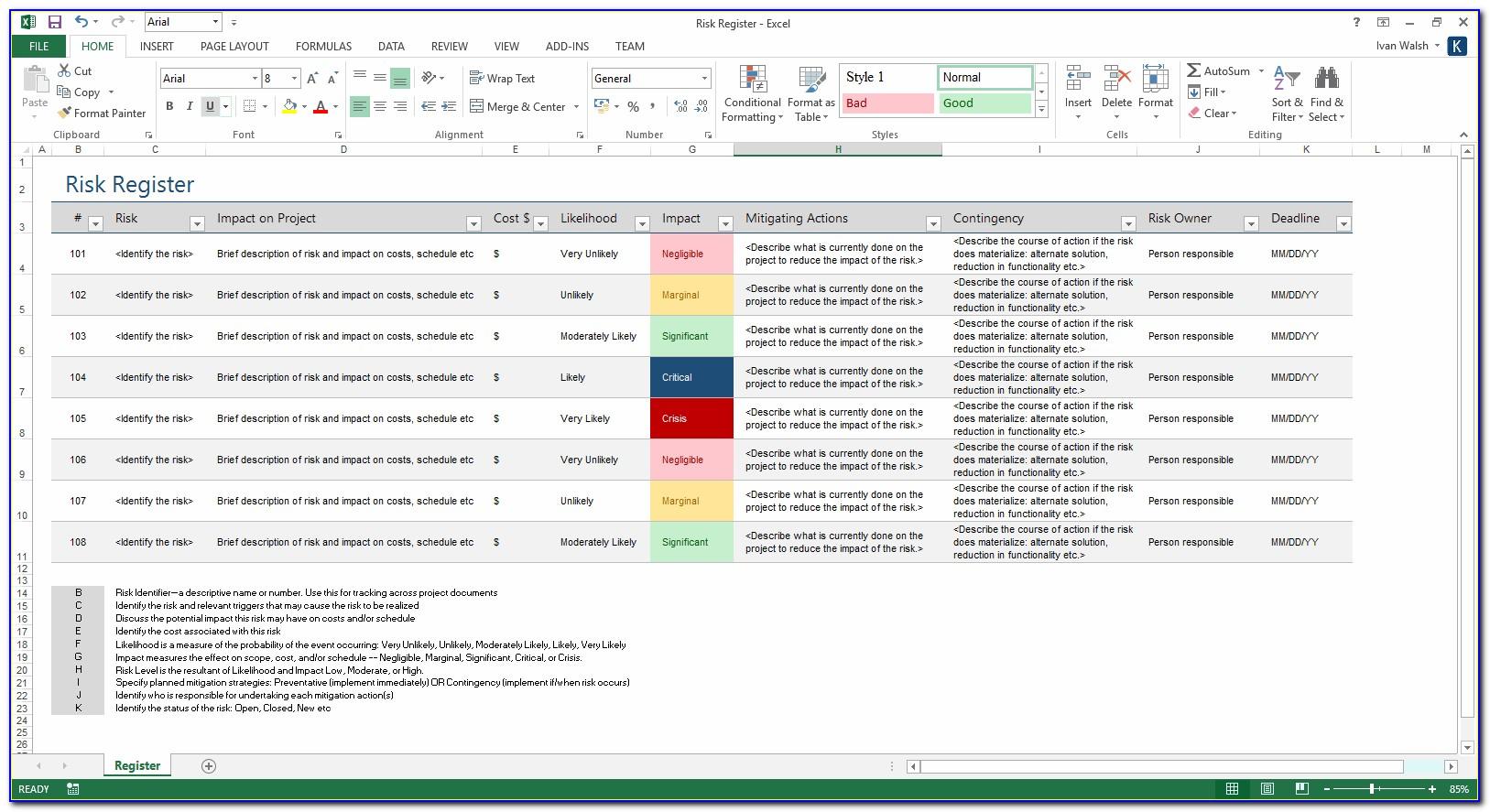 Risk Management Matrix Template Excel