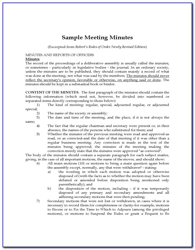 Robert Rules Of Order Minutes Template