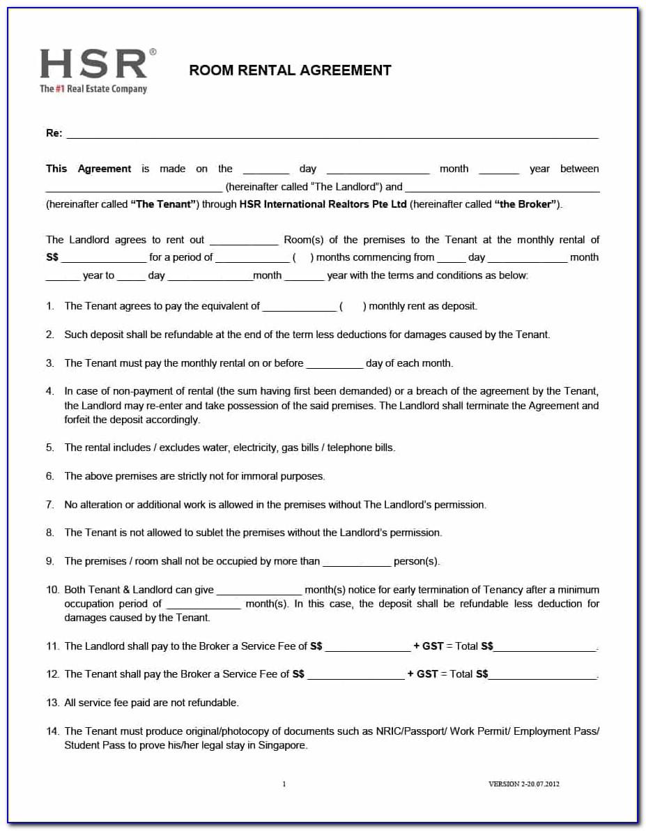 Room Rental Contract Template Free