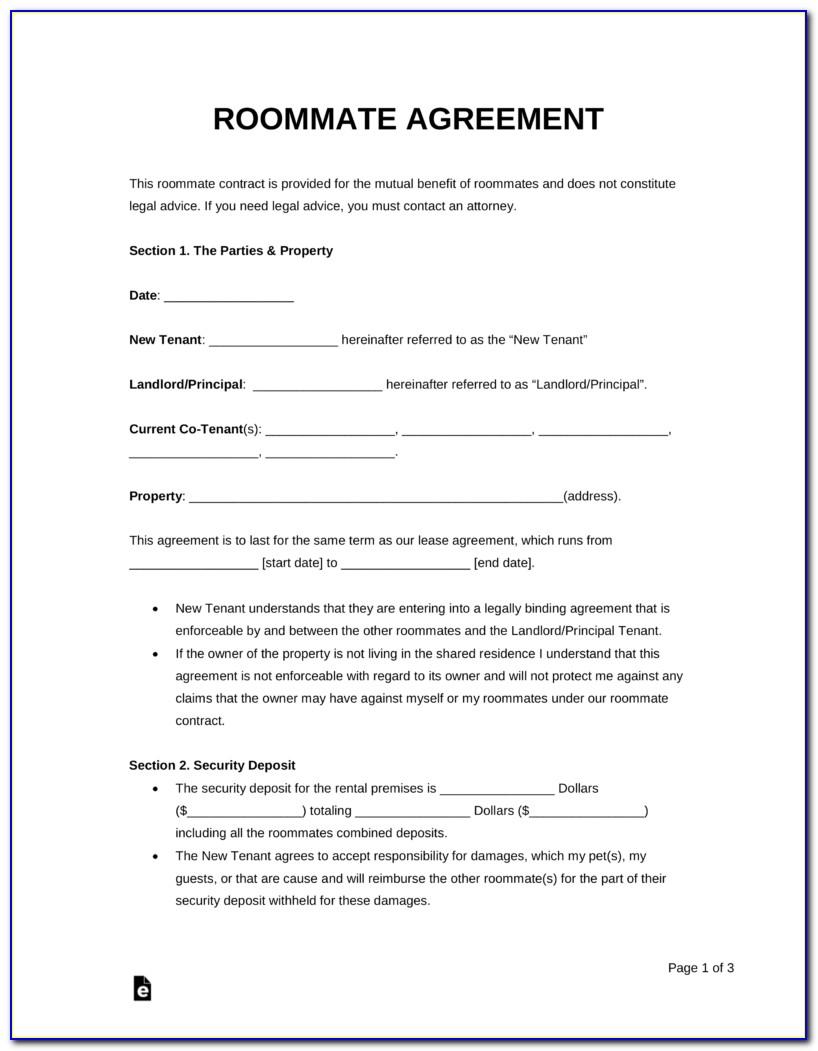 Roommate Agreement Template College