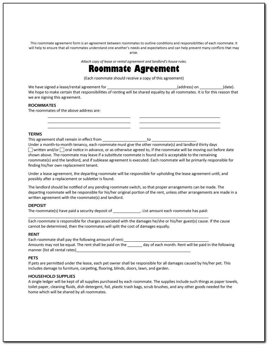 Roommate Contract Template College