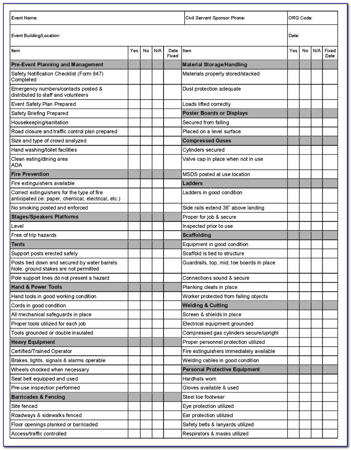Safety Checklist Form Pdf