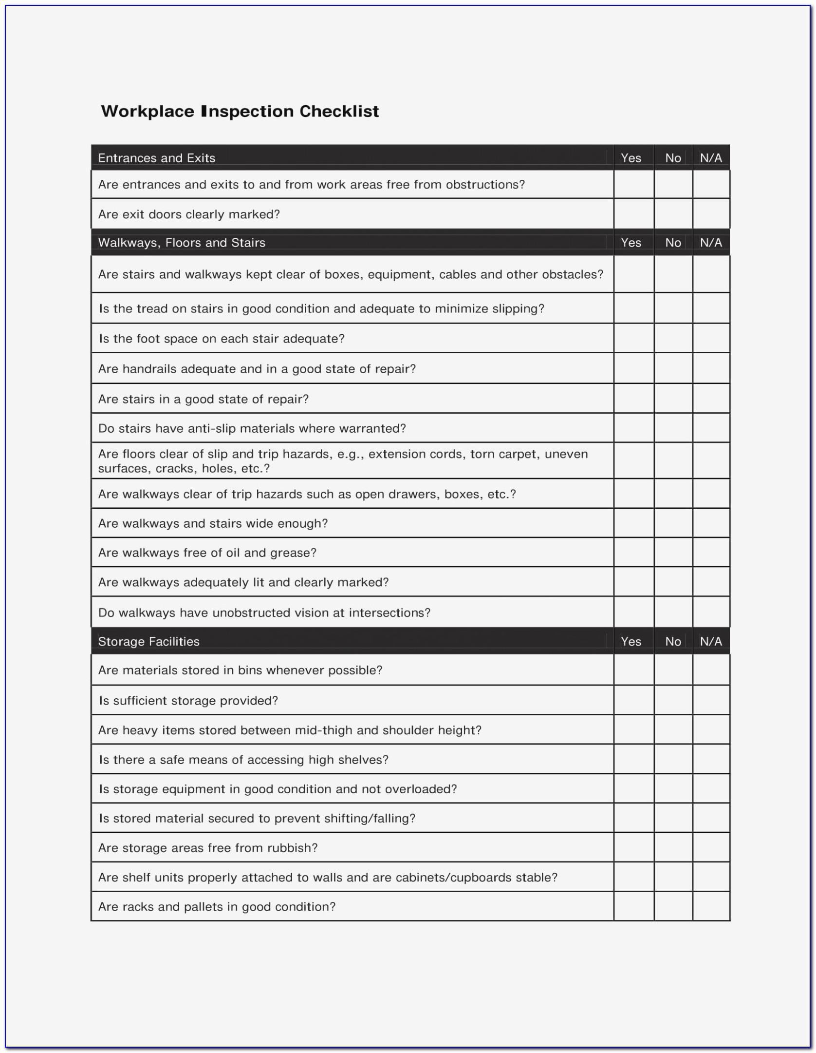 Safety Checklist Template Excel