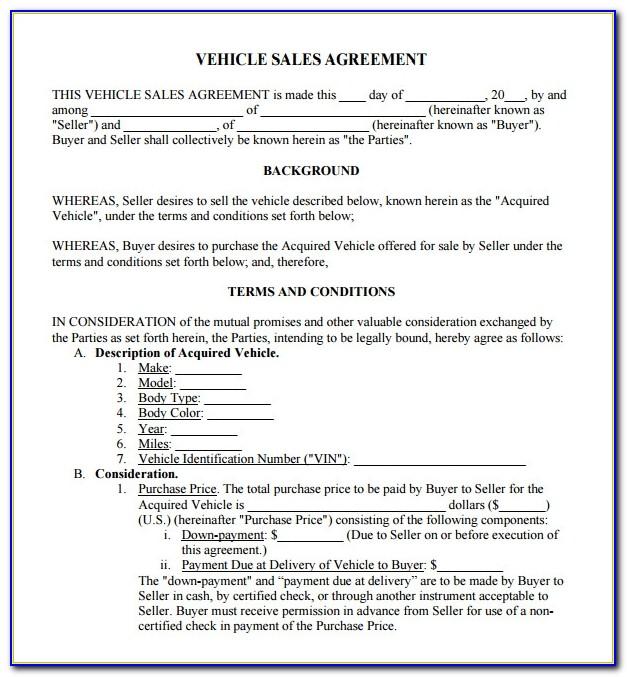 Sale Agreement Format For Used Car India