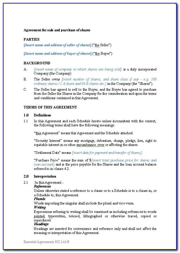 Sales And Purchase Agreement Template Free Nz