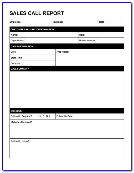 Sales Call Report Template Excel Free
