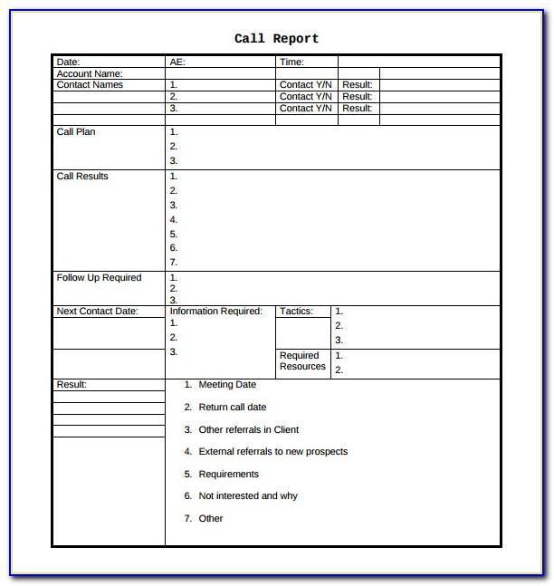 Sales Call Report Template Microsoft Word