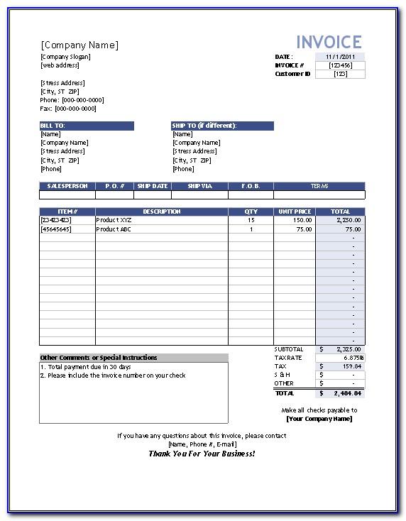 Sales Invoice Format Excel Download Free