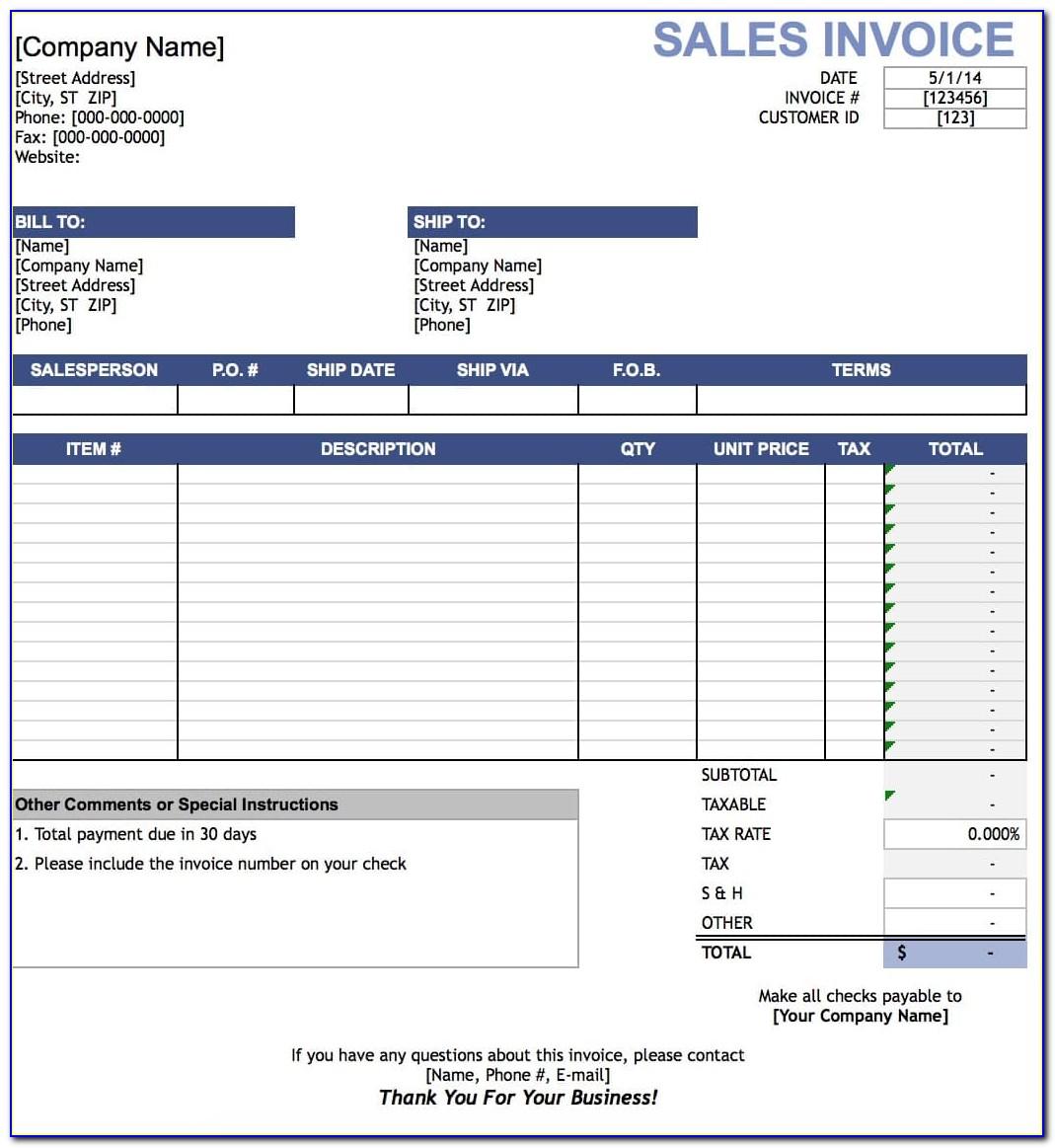 Sales Invoice Template Uk Excel